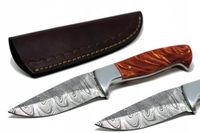 Nóż ręcznie wykonany bushcraft survival stal damasceńska skórzane etui K168