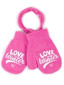 Rękawiczki dziewczęce jednopalczaste ze różowe LOVE WINTER 12 YOCLUB