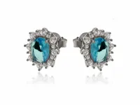 OWALNE RODOWANE SREBRNE KOLCZYKI WKRĘTY MARKIZY BŁĘKITNE CYRKONIE