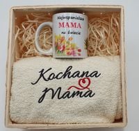 zest.prezentowy ręcznik+kubek w koszyku mama