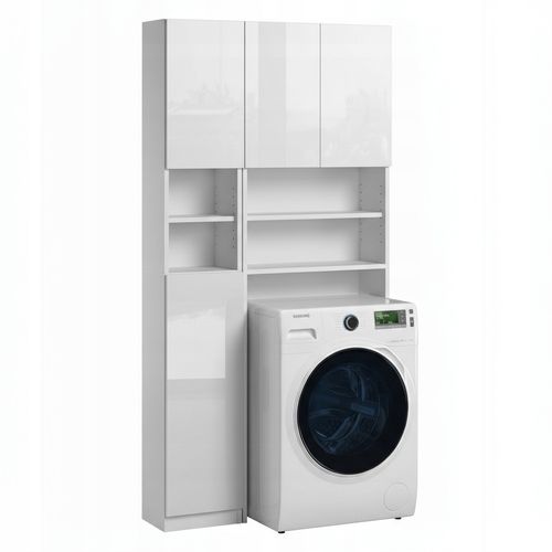 Zestaw Mebli Łazienkowych Biały Połysk Push To Open Tip On Szafka Regał na Arena.pl