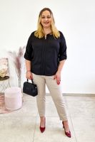 Czarna Elegancka Bluzka Damska z Plisą Rękaw 3/4 46