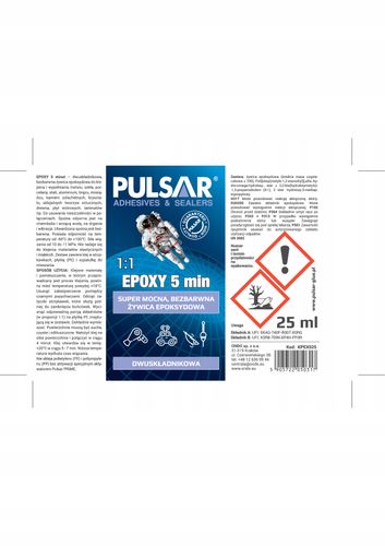 KLEJ EPOKSYDOWY DWUSKŁADNIKOWY PULSAR SZYBKOSCHNĄCY 5 MINUT BEZBARWNY 25ml na Arena.pl
