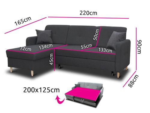 Narożnik z funkcją spania i pojemnikiem do salonu OSLO na nóżkach na Arena.pl