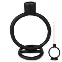 Świecznik Metalowy Czarny Stojak na Długą Świeczkę Stół Dekoracyjny 15 cm