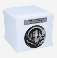 Urna z Bramą Nieba, symboliczna urna pogrzebowa Biały / Wzór1 / Tabliczka