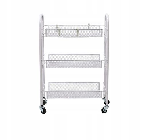 Metalowy wózek wielofunkcyjny 3-poziomowy z kółkami biały regał szafka na Arena.pl