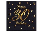 Serwetki, B&C Happy 30 Birthday, czarne, nadruk złoty, 33 cm x 33 cm, 20szt