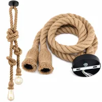 Oprawa lampa sufitowa dekoracyjna podwójna lina sznur jutowy e27 loft boho