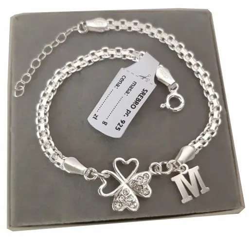 Srebrna bransoletka koniczynka LITERKA PUDEŁKO 925 zdjęcie 1