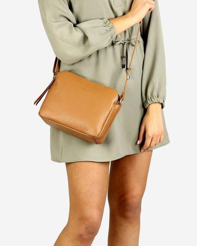 Torebka skórzana crossbody listonoszka dwie komory - MARCO MAZZINI brąz camel na Arena.pl