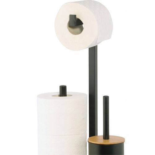 Stojak na papier toaletowy z uchwytem i szczotką WC czarny bambus YOKA HOME na Arena.pl