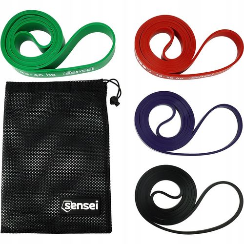 ZESTAW 4 GUM POWER BAND + UCHWYT, Taśmy do Ćwiczeń Oporowych, Podciągania na Arena.pl