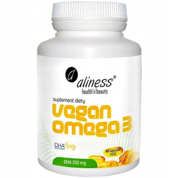 Aliness Vegan Omega 3 DHA 250 mg ZDROWE TŁUSZCZE WIDZENIE PRACA MÓZGU 60kap zdjęcie 2