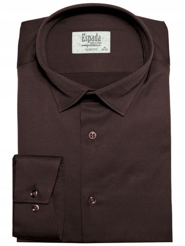Koszula męska slim biznesowa elegancka dopasowana brąz czekoladowa na Arena.pl