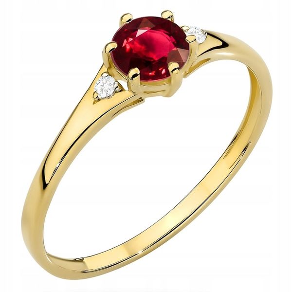 ZŁOTY PIERŚCIONEK OBRĄCZKA pr. 585 14k z Czerwonym Oczkiem Cyrkonia r. 20 zdjęcie 1