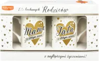 Elegancki Komplet Kubków dla Rodziców z napisami Mama i Tata o Złotym Sercu