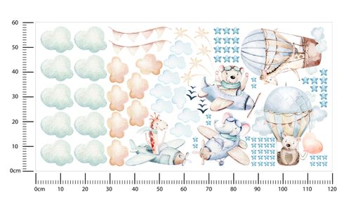 Naklejki Dziecięce Zwierzęta Misie Żyrafy Balony Chmury ZESTAW 120cm x 60cm na Arena.pl