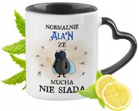Dla Alana Kubek Czarny Z Uszkiem W Kształcie Serca Na Prezent Z Nadrukiem