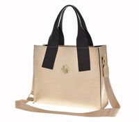 Laura Biaggi - torebka shopper z kosmetyczką stare złoto z czarnym MG302