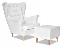 Fotel uszak Diana z podnóżkiem skandynawski  white brudna