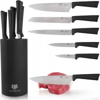 ZESTAW NOŻY KUCHENNYCH 5 SZTUK W BLOKU CZARNYM KOMPLET DO KUCHNI