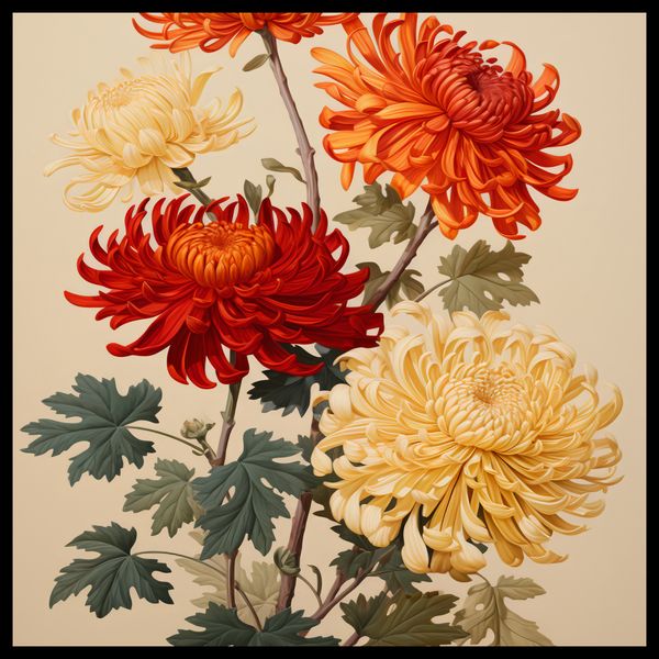 Plakat 50x50cm Tańczące Chryzantemy zdjęcie 2