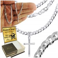 SREBRNY ŁAŃCUSZEK MĘSKI NA PREZENT PANCERKA SREBRO 925 Z KRZYŻYKIEM