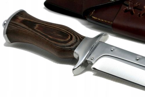 Nóż myśliwski BOWIE ręcznie wykonany stal D2 drewno WENGE skórzane etui na Arena.pl