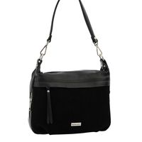 Skórzana torebka z zamszowym akcentem - Czarna