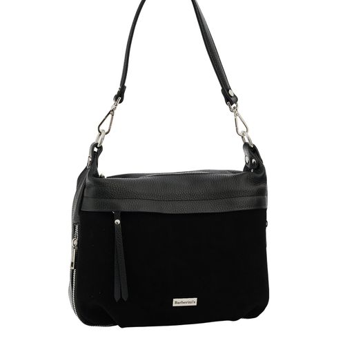 Skórzana torebka z zamszowym akcentem - Czarna na Arena.pl