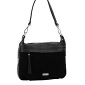 Skórzana torebka z zamszowym akcentem - Czarna