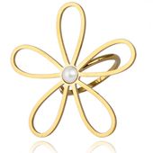 Pierścionek Stal Chirurgiczna Platerowana Złotem Regulowany, Kwiat Perła