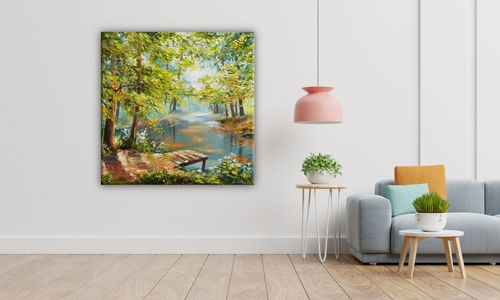 OBRAZ NA PŁÓTNIE 097 Staw w lesie 40x40cm na Arena.pl