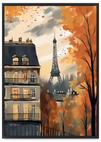 Plakat ilustracja Paryż jesień 61x91 cm w czarnej ramie