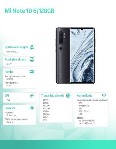 Smartfon Mi Note 10 DS. 6 /128GB - Czarny EU na Arena.pl
