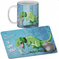 ZESTAW KUBEK + PODKŁADKA - DINOZAURY - PREZENT WIELE WZORÓW + IMIĘ