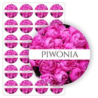 NAKLEJKI etykietki nalepki arkusz naklejek PIWONIA mydła świece olejki 5 cm