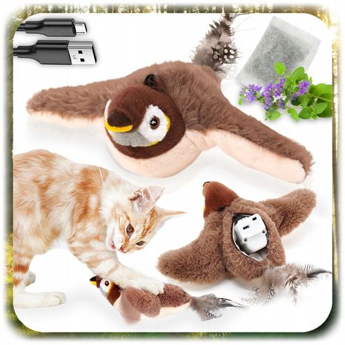 INTERAKTYWNA ZABAWKA DLA KOTA PLUSZOWY PTAK RUCHOMY PTASZEK + na Arena.pl