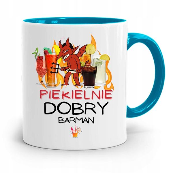 Kubek Błękitny Dla Barmana Piekielnie Dobry Z Nadrukiem Ze Zdjęciem zdjęcie 1