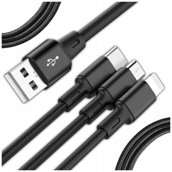 Kabel ARSA GO USB - USB typ C / microUSB / Lightning 1,2 m czarny zdjęcie 1