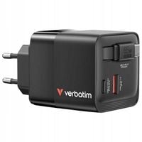 Ładowarka ścienna Verbatim GaN 65W 1xUSB-C PD 3.0 1xUSB-A QC 3.0 z kablem