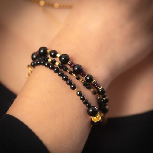 Bransoletka - Turmalin czarny i srebro złocone 17 cm na Arena.pl