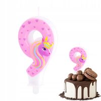 ŚWIECZKA URODZINOWA JEDNOROŻEC CYFERKA 9 RÓŻOWA NA IMPREZĘ URODZINOWĄ