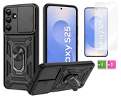 Etui pancerne do SAMSUNG GALAXY S25 Slide Ring czarny case obudowa + szkło