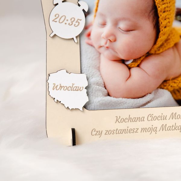 Ramka metryczka prośba o zostanie chrzestnym beżowa z białymi elementami RMS-8 zdjęcie 4