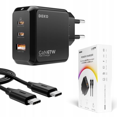 ŁADOWARKA USB C 3x USB 67W 65W TYP C UNIWERSALNA CZARNA + KABEL USB C 100W na Arena.pl