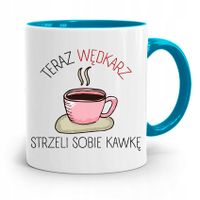 Kubek Błękitny Wędkarza Rybak Strzeli Sobie Kawkę Z Nadrukiem Ze Zdjęciem