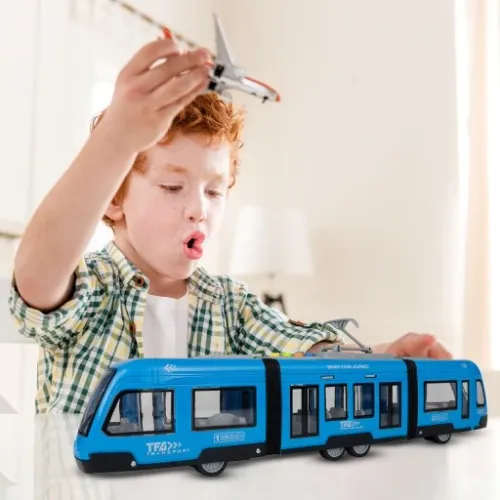 TRAMWAJ TROLEJBUS ZABAWKA NA BATERIĘ ŚWIATŁO DŹWIĘK OTWIERANE DRZWI 44CM na Arena.pl