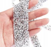 TAŚMA TERMO 1m ozdobna cyrkonie hotfix termoprzylepna cyrkoniami srebrna